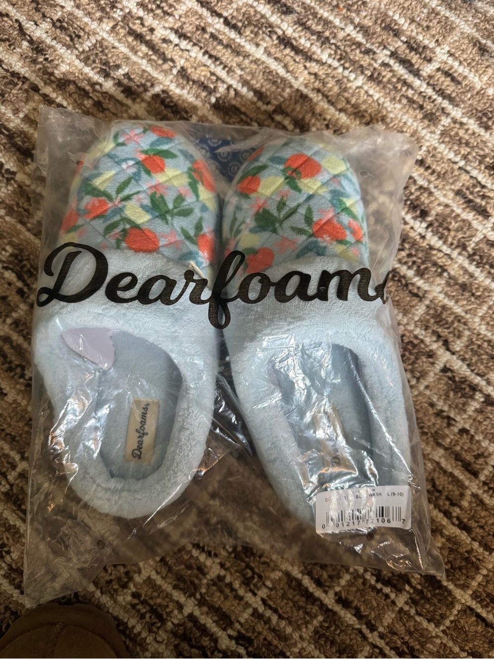 Dearfoams Memory Foam Scuff Slippers Blue Wash Floral NWT Size L 9-10